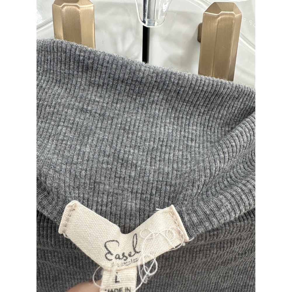 Easel Los Angeles Womens Gray Ribbed Knit Oversized Boat Neck Pullover Sweater L - Picture 2 of 5